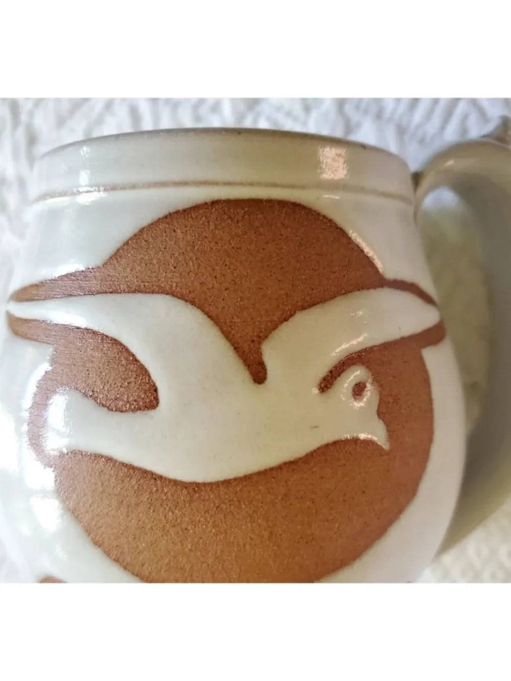 NOS Vtg Signed Pottery Mug Seagull Sunset Oregon Mug Stoneware Cup Rustic Travel